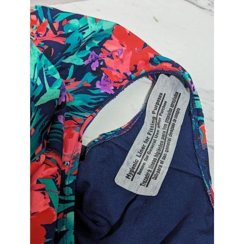 Catalina Women's XL 16/18 Orange Blue Floral One-Piece Halter Top Swimsuit - Picture 7 of 8
